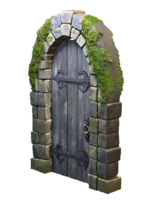 a stone doorway, seemingly ancient and overgrown. rough-hewn stones. The stones are… - Door 3D model, vytvořený pomocí AI