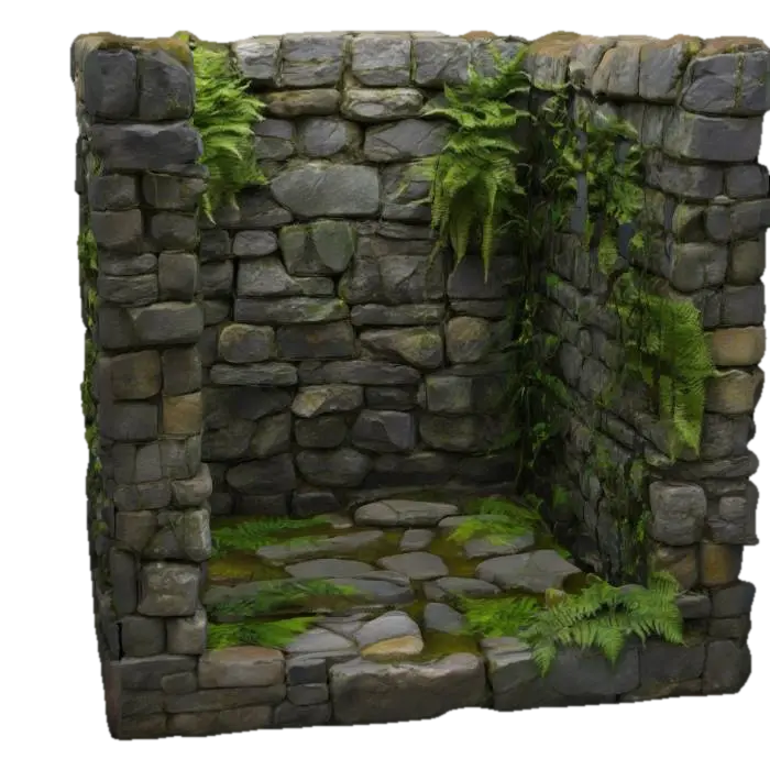 Ancient Wall with Lush Vegetation by mdorelgiani — made with Meshy AI 3D generator, free FBX OBJ GLB STL download