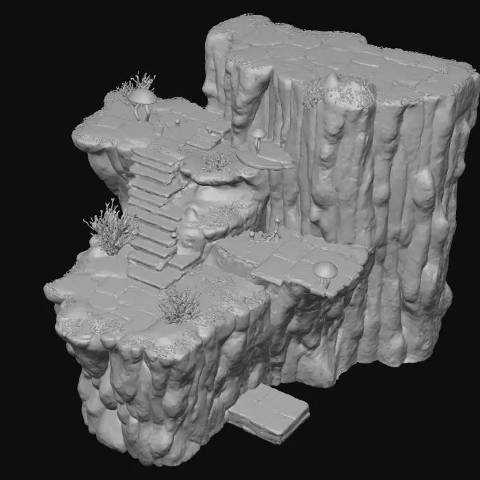 3D model for Margini (left/right) Outside corners (sus/jos, stânga/dreapta) Inside corners Muchii verticale Muchii diagonale (slopes) Platforme rupte Platforme suspendate Varianta groasă / înaltă / foarte înaltă Variante cu tunel / arcadă erodată Detalii: rădăcini, pietre, ciuperci integratePlatformă XL (înaltă, foarte înaltă)pentru zone verticale, căderi, peșteriArcadă sculptată în teren mega utilă pentru tranziții de nivel Rampă / Slope completă pentru zone netede, nu doar diagonale miciVarianta „floating double”două bucăți unite, super cinematic Detalii în sol: rădăcini, ciuperci, pietre, glowridică tot tilesetul la next level Rock face vertical pentru platforme mari tip munte, #Thanksgiving#