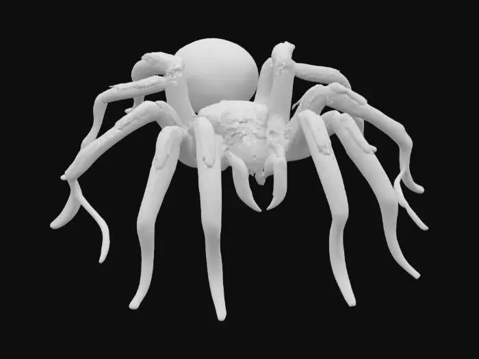 3D model for *"Create a highly detailed, terrifying video-game-style tarantula designed for 3D printing. The spider should have realistic but exaggerated horror features: sharp and spiky hairs, segmented legs with visible joints, menacing glowing eyes, and large intimidating fangs dripping with detail. The body should have intricate textures (carapace with bumps, cracks, and organic patterns) that will look amazing when painted.
Pose the tarantula in a dynamic, aggressive stance, slightly elevated as if ready to pounce. It must be sitting on a stylized spiderweb base, integrated seamlessly as a support structure, with geometric web patterns that add visual interest while remaining easy to print in PLA.
Style: inspired by creatures from AAA video games (e.g., Resident Evil, Dark Souls, Bloodborne).