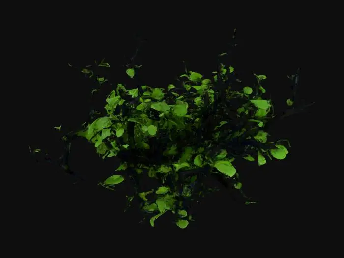 3D model for a corruped evil twisted dark green black bush of stinging nettle. the leaves are unusually twisted 