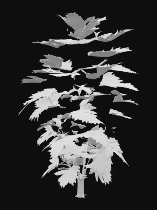 3D model for a stinging nettle bush, with some smaller seeds growing from the main stem