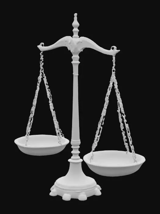 3D model for a scale made out of bronze.
it has a thin grip with a chain hanging down to two small bowls