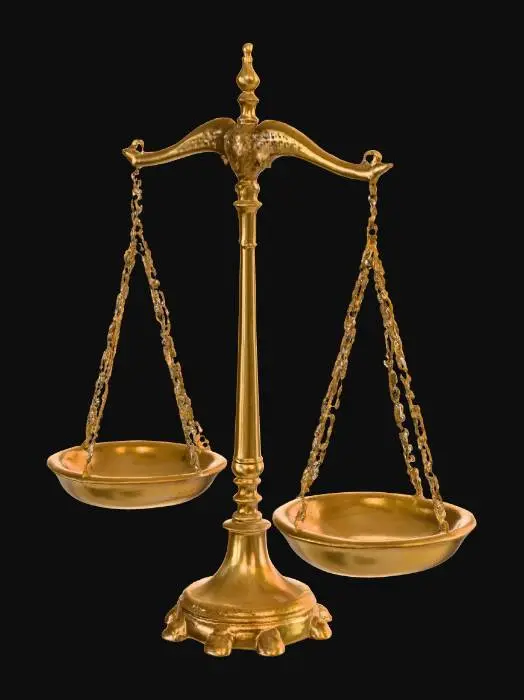 3D model for a scale made out of bronze.
it has a thin grip with a chain hanging down to two small bowls