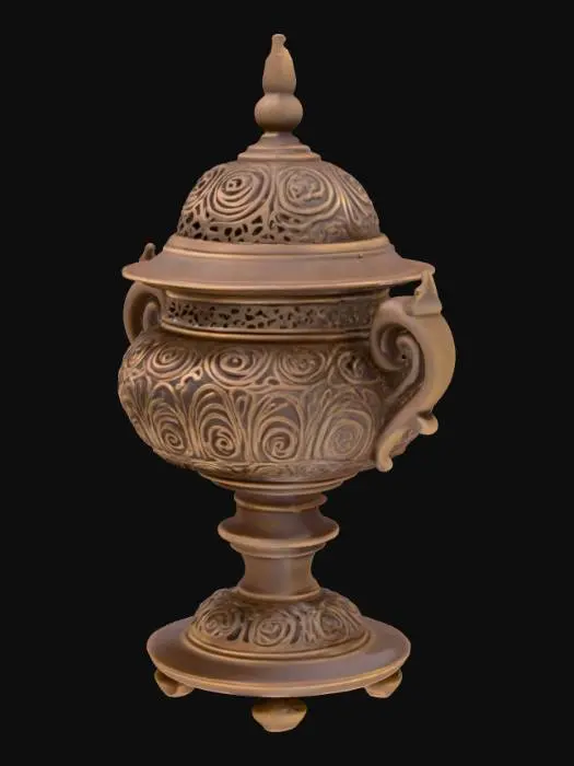 3D model for an incense burner, looking like a plot, made out of metal