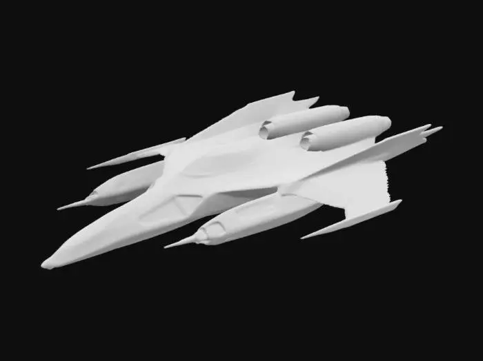 3D model for ((star citizen)), (futuristic spaceship), If Gatac made a medium fighter spaceship, grav tech thrusters, high-detail 4K textures with PBR workflow