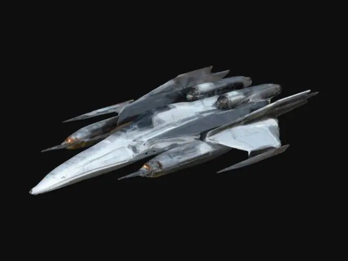 3D model for ((star citizen)), (futuristic spaceship), If Gatac made a medium fighter spaceship, grav tech thrusters, high-detail 4K textures with PBR workflow