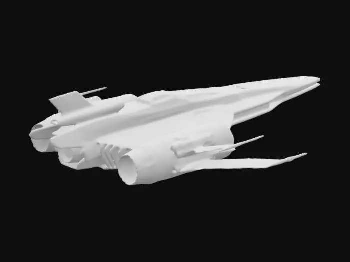 3D model for ((star citizen)), ((spaceship)), (futuristic), The Gatac Staraura, a heavy fighter spaceship backing a huge blow with its huge centra energy canon