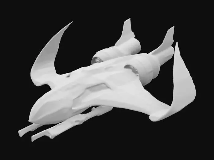 3D model for ((star citizen)), ((spaceship)), (futuristic), The Vanduul switch axe, a medium heavy hybrid fighter spaceship, half organic, aggressive look