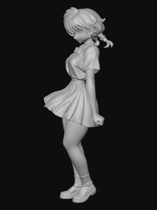 3D model for Anime Girl with Red Hair and Plaid Skirt