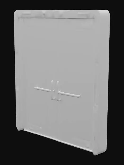 3D model for 
Tech door frame 2x4 with twin sliding doors; recessed runners, lock indicator (emissive). 900–1200 tris total, single UV/material, PBR 512².

