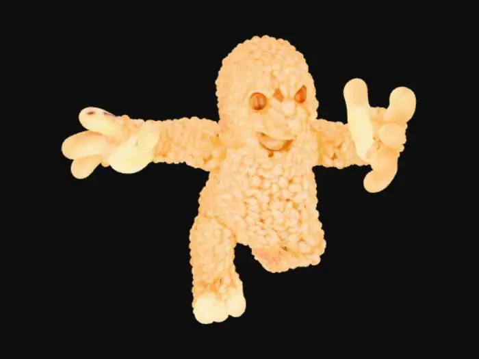 3D model for A monster that is made out of rice krispie treats with hands that have 5 fingers