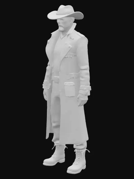 3D model for john wayne, future, post apocalypse, scifi, gunslinger, dark tower, man in black, the duke, asymmetrical, powerful, empty hands, 