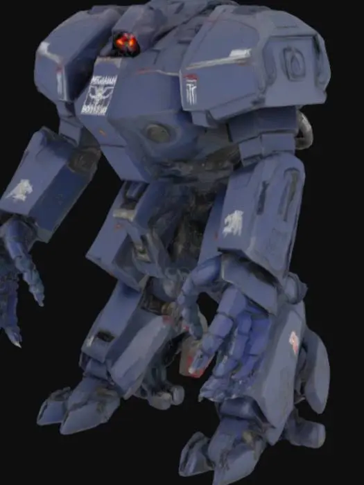 3D model for giant robot, mech, planetary defence,  bipedal, fighting bot, megazord, evil, boss, imperium of man, 40k, terminator, blood angel