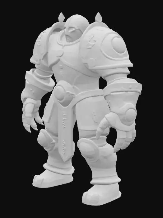3D model for Arcane Juggernaut: A suit of impossibly heavy, arcane-powered plate armor, covered in glowing runic seals and trapped arcane energy leaking from joints. Moves with slow, deliberate force, crushing the ground beneath. Vibe: Magical Bulwark, Sealed Power.
Descriptors: Ancient heavy plate, deep-etched glowing runes (emissive), crackling magic leaking from seams, slow ponderous stance.