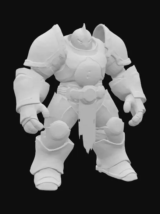 3D model for Arcane Juggernaut: A suit of impossibly heavy, arcane-powered crimson dark red plate armor, covered in glowing white runic seals and trapped arcane energy leaking from joints. Moves with slow, deliberate force, crushing the ground beneath. Vibe: Magical Bulwark, Sealed Power.
Descriptors: Ancient heavy plate, deep-etched glowing runes (emissive), crackling magic leaking from seams, slow ponderous stance.