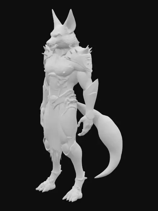 3D model for a powerful anubis-spawn jackal human hybrid race. far future, science fiction, lore made real, armored, reverse knees, bipedal, asymmetrical. powerful, strong, fierce  