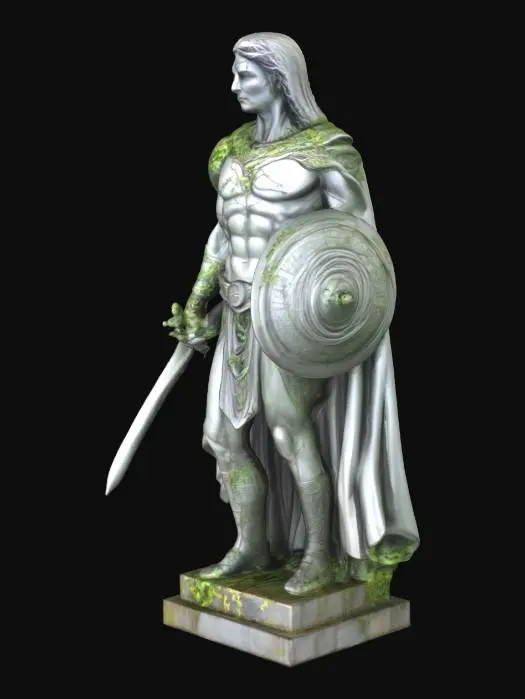 3D model for Atlantean/Sumerian esk statue of a hero in black marble