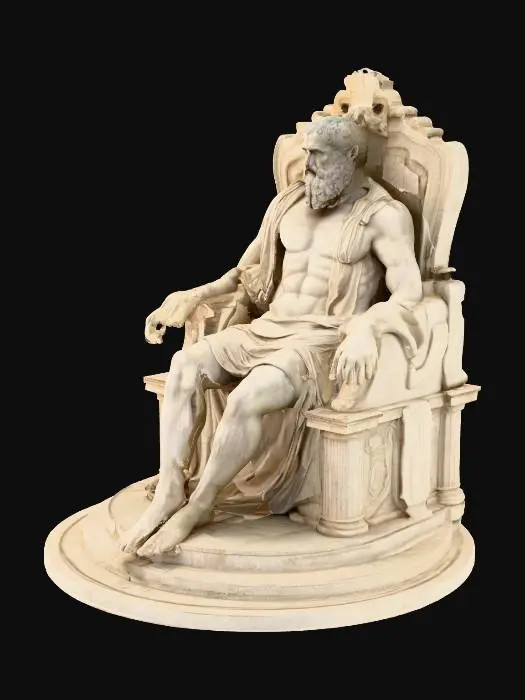 3D model for the temple of zues, with a giant statue of zues sitting in it like its the lincoln memorial, photorealism, high detail, 4k quality