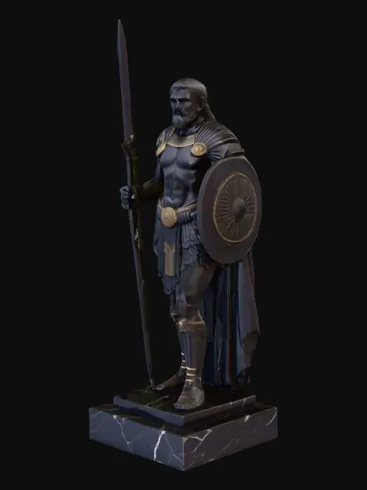 3D model for Atlantean/Sumerian esk statue of a hero in black marble