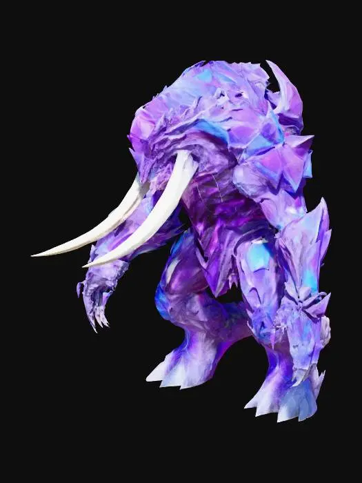 3D model for  a massive crystalline alien behemoth, quadruped, full bodied, powerful anti-mech, terrifying in stature and appearance, fierce, 