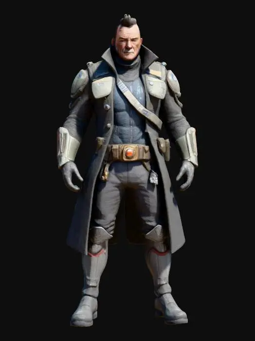 3D model for scifi john wayne, in the future,soldier in the new civil war. empty hands, full body, strong warrior, neo cyber cowboy in space