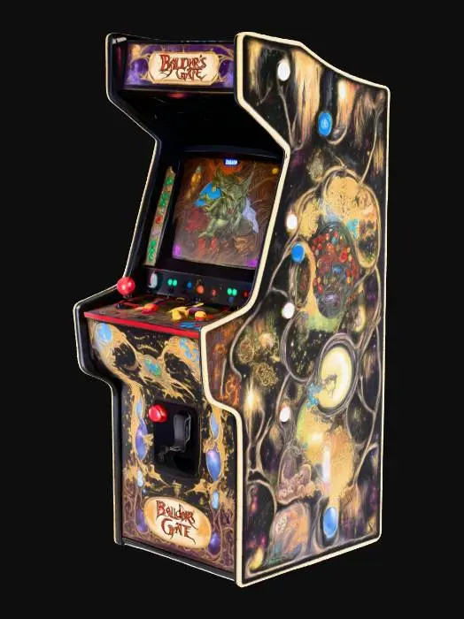 3D model for an incredibly high quality, hyper realistic arcade game, rpg, baulders gate machine, 1990s