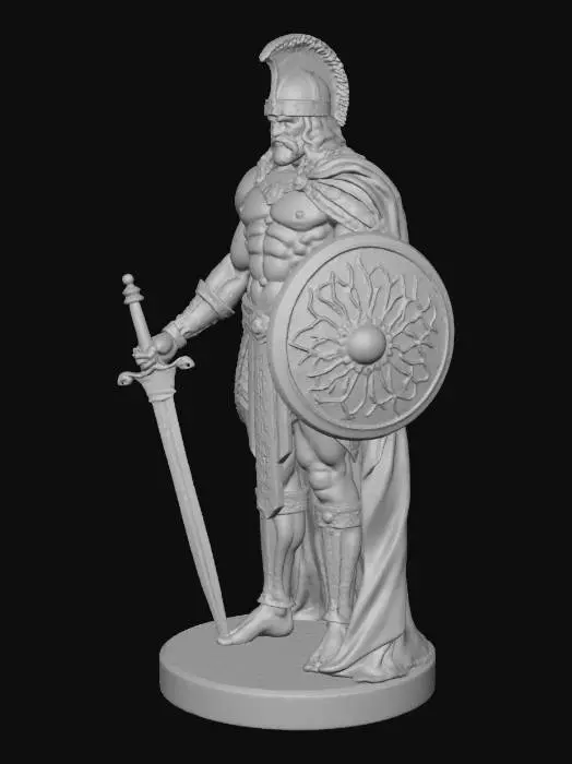 3D model for Atlantean/Sumerian esk statue of a hero in black marble