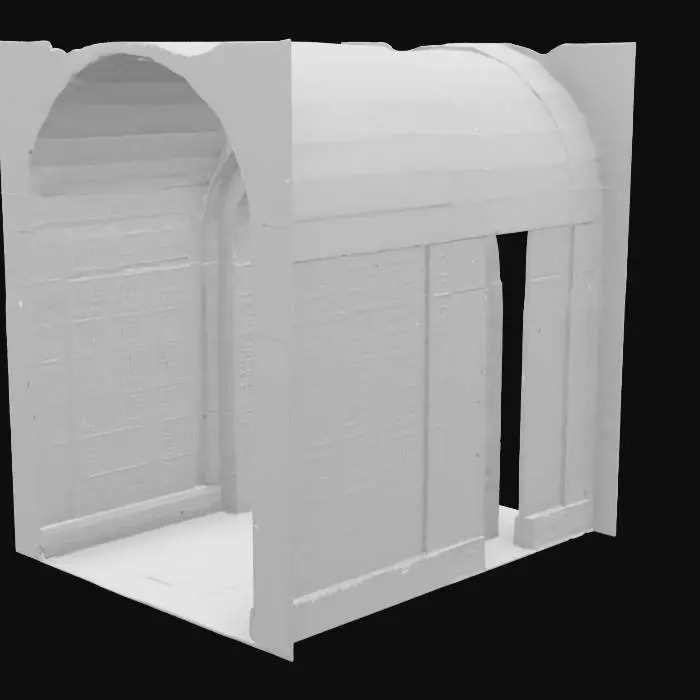 3D model for an ancient doorway, a portal to another universe, a gateway, at the end of a long semi circular beautiful arched tunnel, highly detailed, 8k quality, monumental, eldritch and monilithic