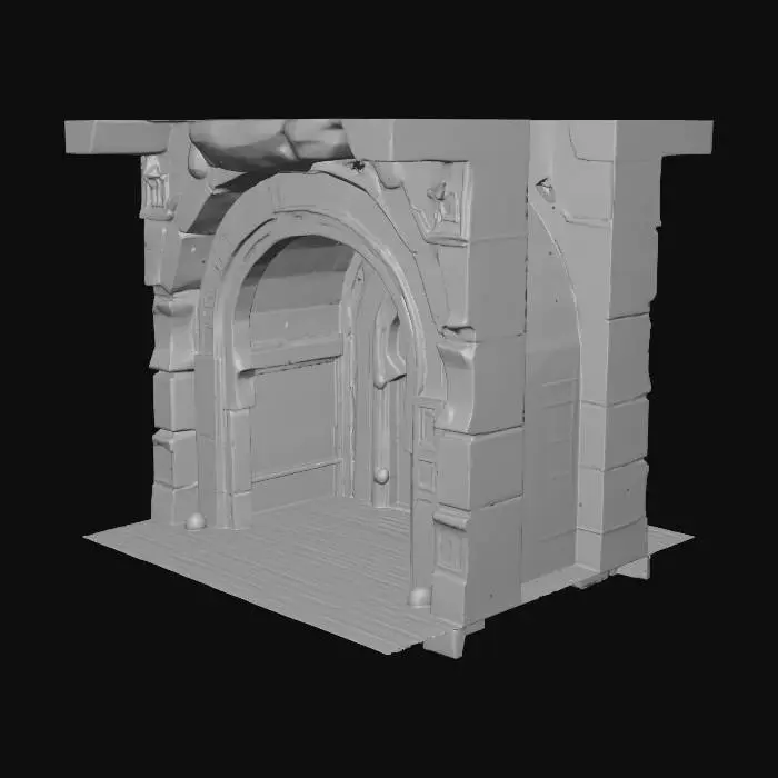 3D model for an ancient doorway, a portal to another universe, a gateway, at the end of a long semi circular beautiful arched tunnel, highly detailed, 8k quality