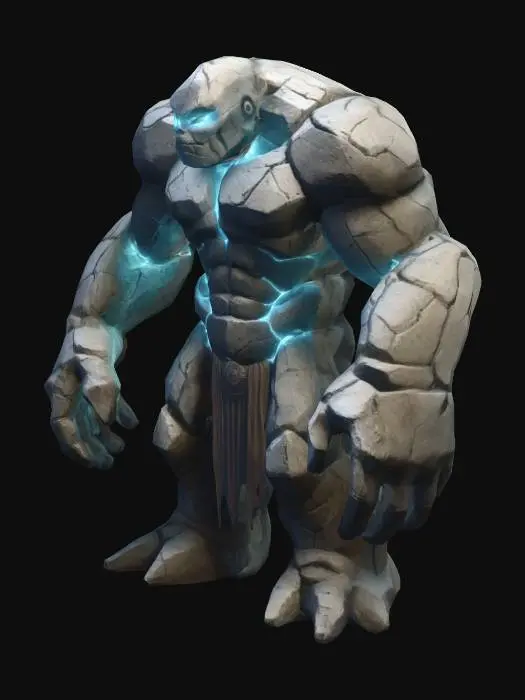 3D model for A massive stone golem with glowing cracks ancient and powerful fantasy style