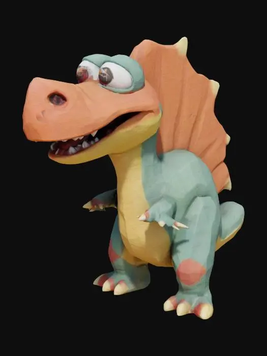 3D model for Make a spinosaurus dinosaur character. Make it very goofy style, inspired by gang beasts. Very smooth, maybe low poly style