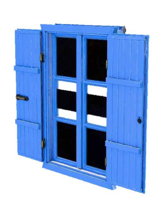 Blue Shutters Open 3D model, vytvořený pomocí AI