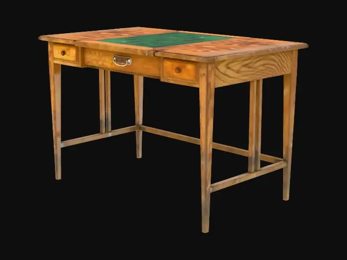 3D model for Vintage Oak Desk with Green Leather Inset