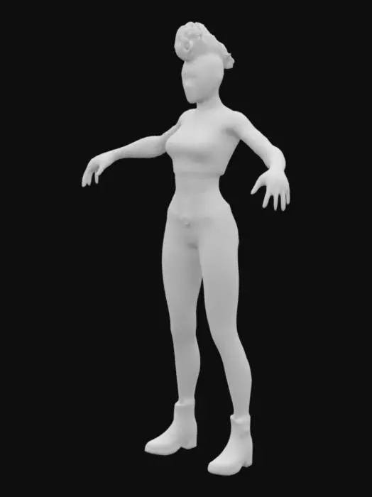 3D model for realistic sci-fi silver latex girl, silver suit, black mohawk, brown eyes, black skin.