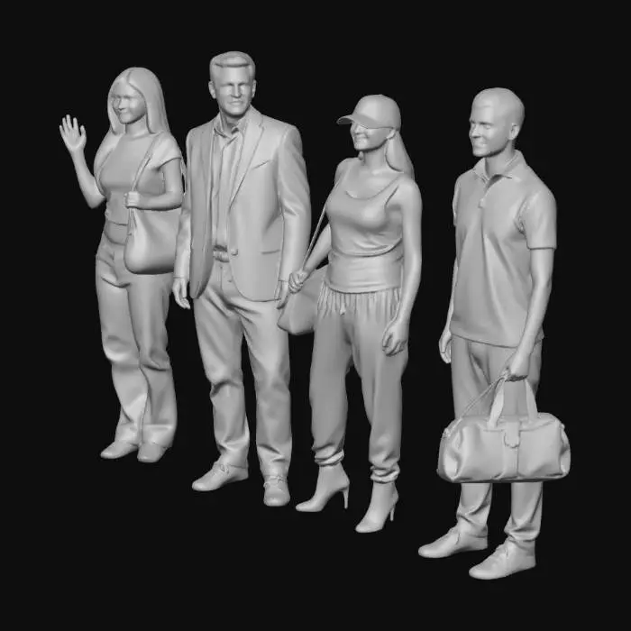 3D model for Four European travellers standing