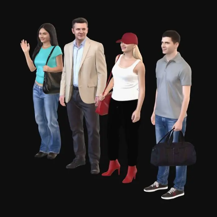 3D model for Four European travellers standing
