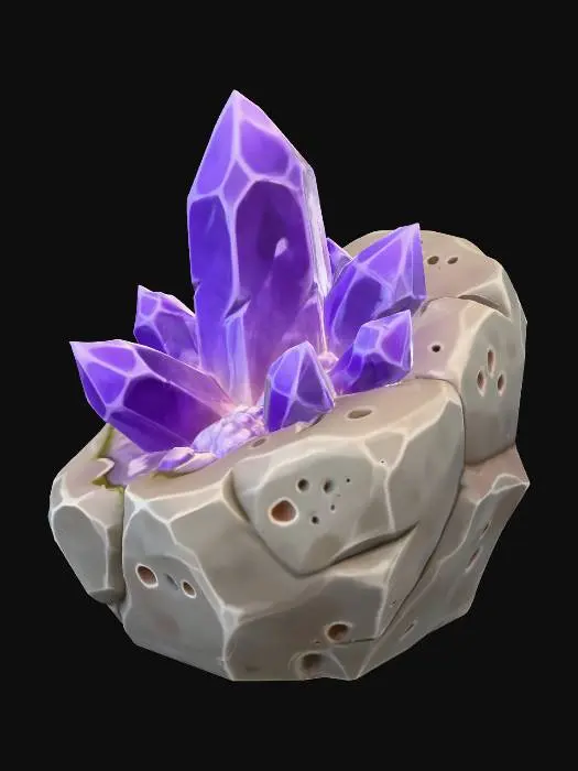 3D model for Amethyst mining rock that a game character would use a pick axe on. Don’t show a pick axe