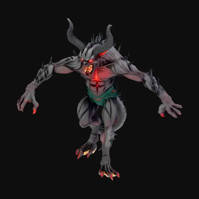 3D model for The creature standing on the ground will resemble a demon, with large arms, a long tail, and a terrifying face.