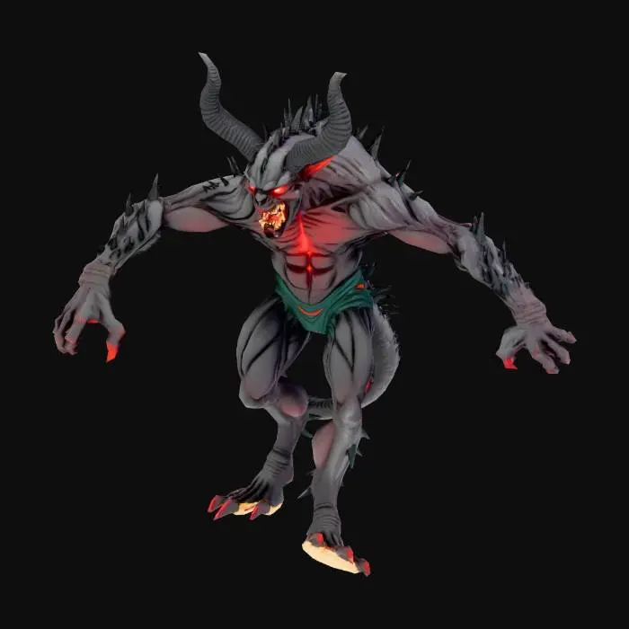 3D model for The creature standing on the ground will resemble a demon, with large arms, a long tail, and a terrifying face.