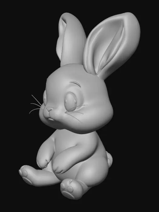 3D model for Ein extrem niedlicher Osterhase, stilisiert und freundlich, mit großen, runden Kulleraugen, weichem flauschigem Fell und leicht übergroßem Kopf im Cute / Chibi-Stil.
Der Hase sitzt aufrecht, hat kurze Pfoten und lange Schlappohren.
Pastellfarben (hellbraun / creme / rosa Akzente), sanfte Formen, keine scharfen Kanten.
Freundlicher Gesichtsausdruck, leichtes Lächeln, sehr kindlich und verspielt.