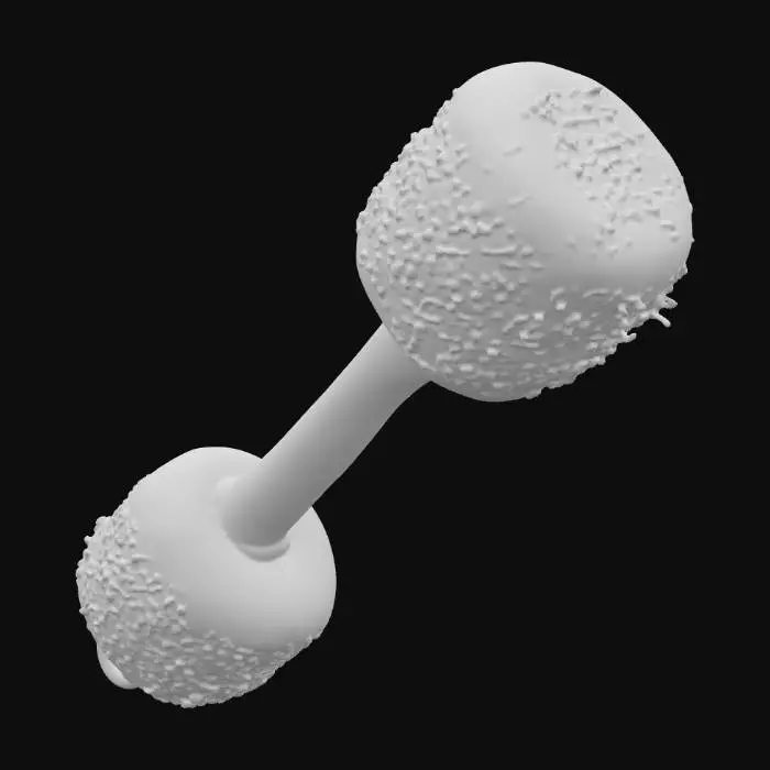 3D model for A giant donut with a sugary glaze, acting as the head of a hammer. The donut is perfectly round, with sprinkles covering the top and a shiny, glossy finish. The handle is a smooth, shiny candy cane, twisted in red and white stripes. The hammer is comically oversized and impractical, with the donut head looking more delicious than menacing. The weapon sits on a white background, with a light reflection to emphasize the glossy texture of the donut and the candy cane handle., #PBR#