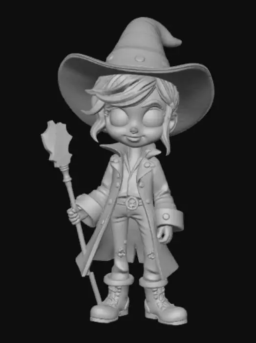 3D model for A Low poly, toon Styled, teen Anime Wizard, blue modern Hair, purple west, leather Boots, #Halloween2025# style