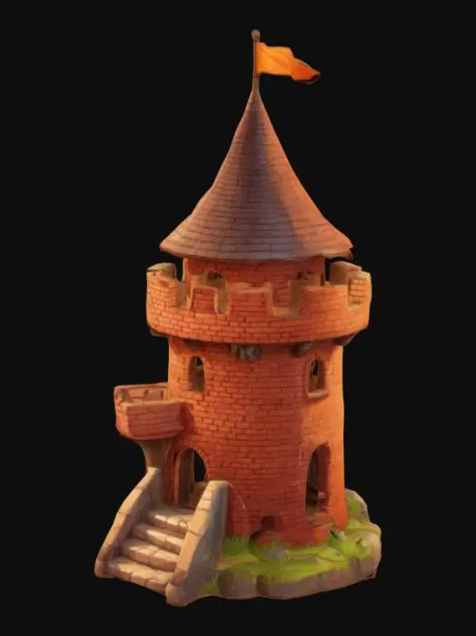 3D model for brick tower or wooden fort in cartoon style