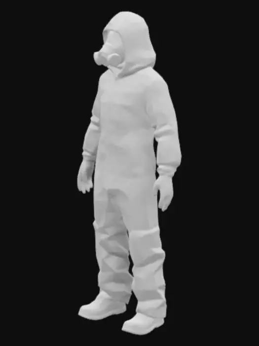 3D model for the backrooms white shiny hazmat suit, biohazard suit, gas mask, Ultra Realistic, Highly Detailed, A-pose, Full Body, Symmetrical Body, #realistic#