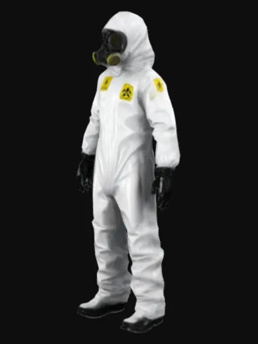 3D model for the backrooms white shiny hazmat suit, biohazard suit, gas mask, Ultra Realistic, Highly Detailed, A-pose, Full Body, Symmetrical Body, #realistic#