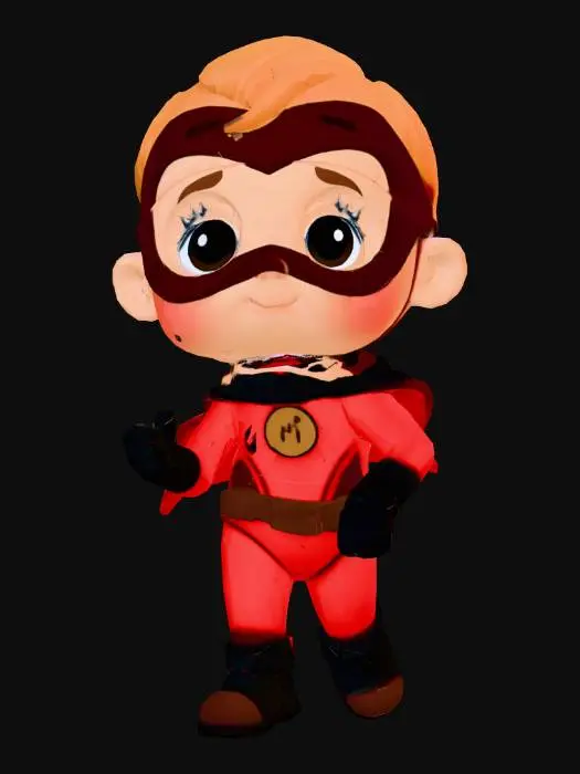 3D model for Create a stylized baby superhero 3D character for collectible figurine production.

Character features:
- Chubby baby proportions (large head, small body)
- Big expressive eyes
- Small nose and round cheeks
- Tiny curl of hair on top of the head
- Slight smiling confident expression
- Standing pose with feet apart
- One fist slightly raised like preparing to use a power

Outfit:
- Minimal superhero suit
- Simple one-piece suit without logos
- Short gloves
- Short boots
- Small eye mask (no specific design reference)
- No brand logos or copyrighted symbols

Style:
- Pixar-inspired stylization but completely original design
- Smooth clean topology
- Suitable for 10–15 cm 3D printed collectible
- Optimized for FDM and resin printing
- Slightly exaggerated proportions for cute look

Technical: