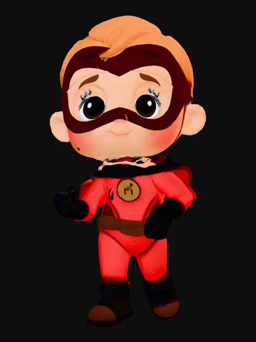 3D model for Create a stylized baby superhero 3D character for collectible figurine production.

Character features:
- Chubby baby proportions (large head, small body)
- Big expressive eyes
- Small nose and round cheeks
- Tiny curl of hair on top of the head
- Slight smiling confident expression
- Standing pose with feet apart
- One fist slightly raised like preparing to use a power

Outfit:
- Minimal superhero suit
- Simple one-piece suit without logos
- Short gloves
- Short boots
- Small eye mask (no specific design reference)
- No brand logos or copyrighted symbols

Style:
- Pixar-inspired stylization but completely original design
- Smooth clean topology
- Suitable for 10–15 cm 3D printed collectible
- Optimized for FDM and resin printing
- Slightly exaggerated proportions for cute look

Technical:
