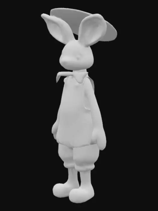 3D model for conejo humanoid parecido a un peluche que tiene ropa de vendedor de frutas y verduras estilo cartoon
