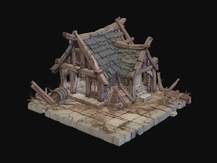 3D model for Ruined Timber Cottage